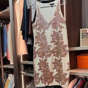 J. Crew Cream Mini Dress with Gold Sequins